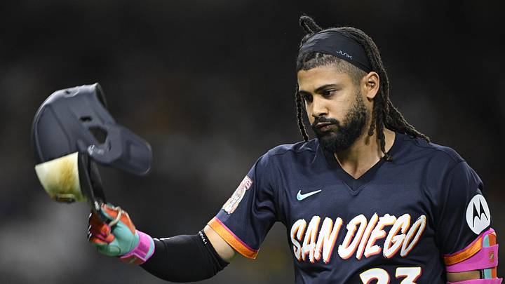 Jun 5, 2026; San Diego, California, USA; San Diego Padres right fielder Fernando Tatis Jr. (23) throws his helmet after lining out during the eighth inning against the New York Mets at Petco Park. Mandatory Credit: Denis Poroy-Imagn Images Jun 5, 2026; San Diego, California, USA; San Diego Padres right fielder Fernando Tatis Jr. (23) throws his helmet after lining out during the eighth inning against the New York Mets at Petco Park. Mandatory Credit: Denis Poroy-Imagn Images