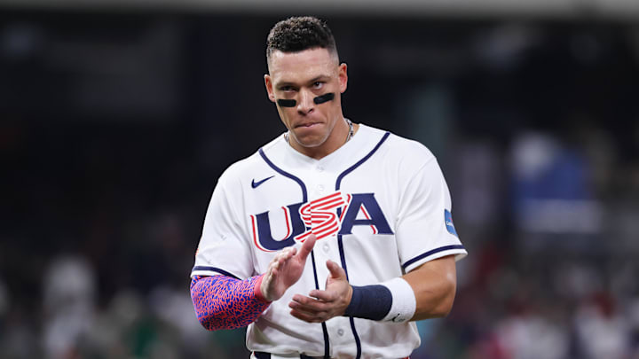 Mar 9, 2026; Houston, TX, United States; United States outfielder Aaron Judge (99) reacts in the middle of the fourth inning against Mexico at Daikin Park. Mandatory Credit: Troy Taormina-Imagn Images Mar 9, 2026; Houston, TX, United States; United States outfielder Aaron Judge (99) reacts in the middle of the fourth inning against Mexico at Daikin Park. Mandatory Credit: Troy Taormina-Imagn Images