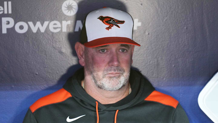 Mar 27, 2025; Toronto, Ontario, CAN; Baltimore Orioles manager Brandon Hyde (18) speaks with the media during batting practice before the opening day game of the Toronto Blue Jays at Rogers Centre. Mandatory Credit: Nick Turchiaro-Imagn Images Mar 27, 2025; Toronto, Ontario, CAN; Baltimore Orioles manager Brandon Hyde (18) speaks with the media during batting practice before the opening day game of the Toronto Blue Jays at Rogers Centre. Mandatory Credit: Nick Turchiaro-Imagn Images