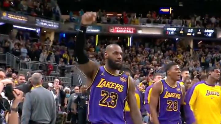 James celebrating a buzzer beater. James celebrating a buzzer beater.