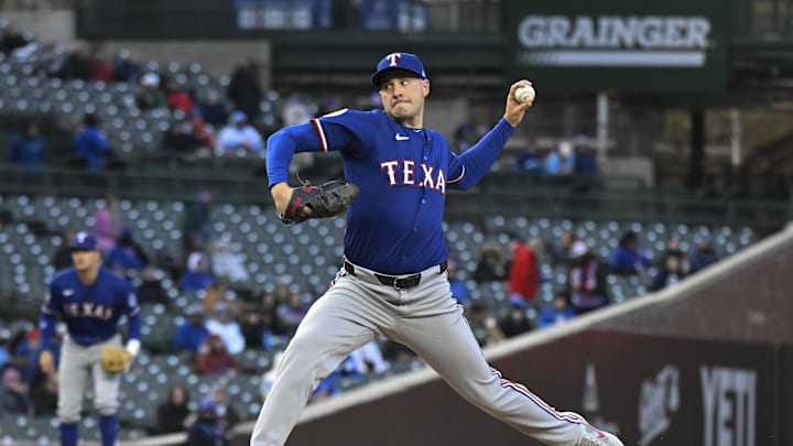 Texas Rangers pitcher Patrick Corbin (46) delivers against the Chicago Cubs during the first inning at Wrigley Field on April 8. Texas Rangers pitcher Patrick Corbin (46) delivers against the Chicago Cubs during the first inning at Wrigley Field on April 8.