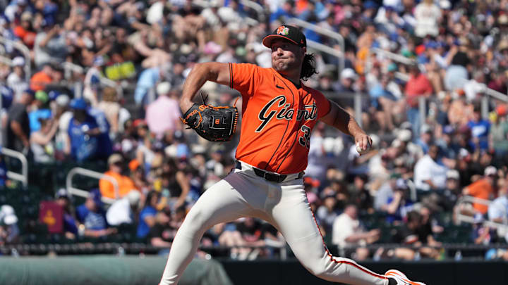 Feb 27, 2026; Scottsdale, Arizona, USA; San Francisco Giants pitcher Robbie Ray (38) throws against the Los Angeles Dodgers in the first inning at Scottsdale Stadium. Mandatory Credit: Rick Scuteri-Imagn Images Feb 27, 2026; Scottsdale, Arizona, USA; San Francisco Giants pitcher Robbie Ray (38) throws against the Los Angeles Dodgers in the first inning at Scottsdale Stadium. Mandatory Credit: Rick Scuteri-Imagn Images