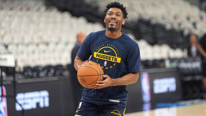 Apr 12, 2026; San Antonio, Texas, USA; Denver Nuggets guard Jalen Pickett warms up before a game against the San Antonio Spurs at Frost Bank Center. Mandatory Credit: Scott Wachter-Imagn Images