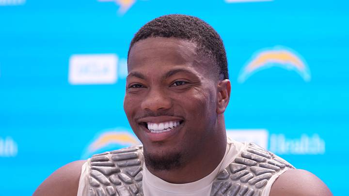 Jul 30, 2026; El Segundo, CA, USA; Los Angeles Chargers linebacker Daiyan Henley at training camp press conference at The Bolt. Mandatory Credit: Kirby Lee-Imagn Images Jul 30, 2026; El Segundo, CA, USA; Los Angeles Chargers linebacker Daiyan Henley at training camp press conference at The Bolt. Mandatory Credit: Kirby Lee-Imagn Images