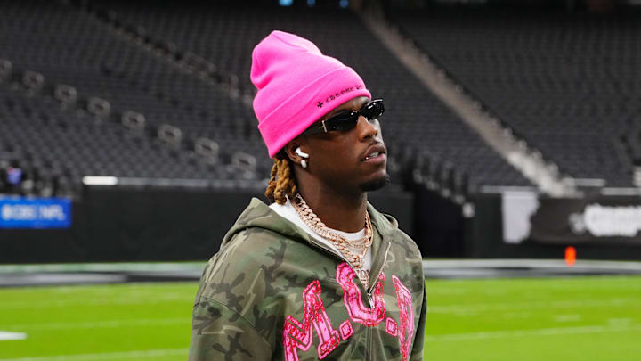 Nov 23, 2025; Paradise, Nevada, USA; Cleveland Browns wide receiver Jerry Jeudy (3) arrives before the game against the Las Vegas Raiders at Allegiant Stadium. Mandatory Credit: Kirby Lee-Imagn Images