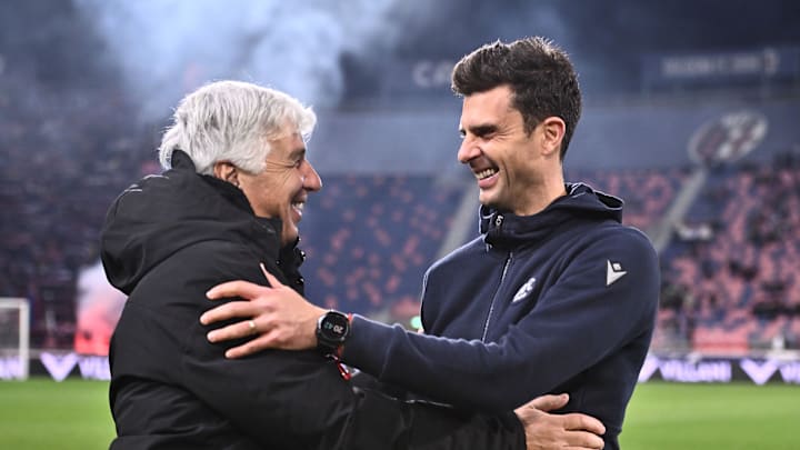 Atalanta boss Gian Piero Gasperini (left) has been linked with taking over from Thiago Motta