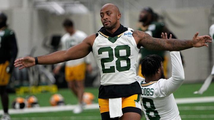 Green Bay Packers running back AJ Dillon (28) is shown during the team’s mini camp Tuesday, June 11, 2024 in Green Bay, Wisconsin.
