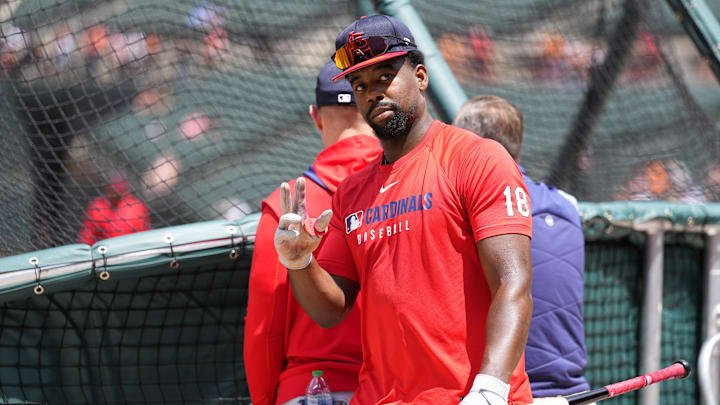 May 26, 2025; Baltimore, Maryland, USA; St. Louis Cardinals right fielder Jordan Walker (18) prior to the game against the Baltimore Orioles at Oriole Park at Camden Yards. Mandatory Credit: Gregory Fisher-Imagn Images
