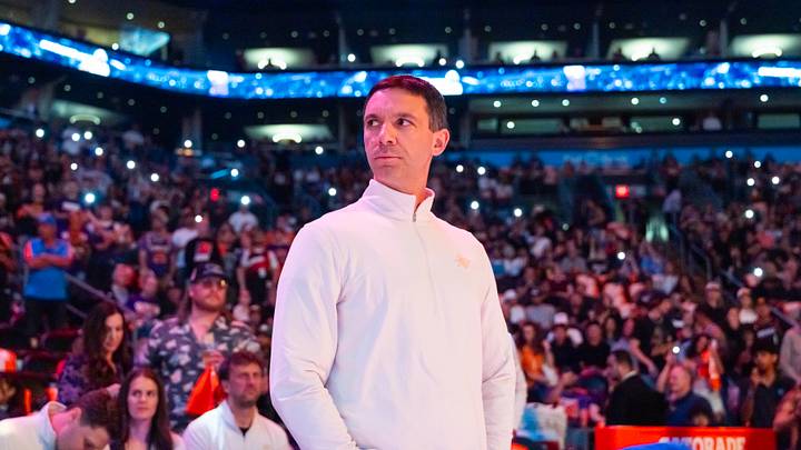Apr 27, 2026; Phoenix, Arizona, USA; Oklahoma City Thunder head coach Mark Daigneault against the Phoenix Suns during game four of the first round of the 2026 NBA Playoffs at Mortgage Matchup Center. Mandatory Credit: Mark J. Rebilas-Imagn Images Apr 27, 2026; Phoenix, Arizona, USA; Oklahoma City Thunder head coach Mark Daigneault against the Phoenix Suns during game four of the first round of the 2026 NBA Playoffs at Mortgage Matchup Center. Mandatory Credit: Mark J. Rebilas-Imagn Images