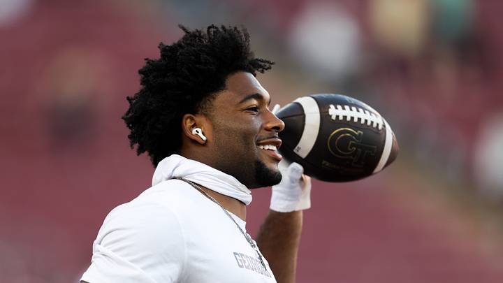 Sep 26, 2026; Stanford, California, USA;  Georgia Tech Yellow Jackets running back Justice Haynes (22) warms up before the game against the Stanford Cardinal at Stanford Stadium.  Mandatory Credit: Sergio Estrada-Imagn Images
