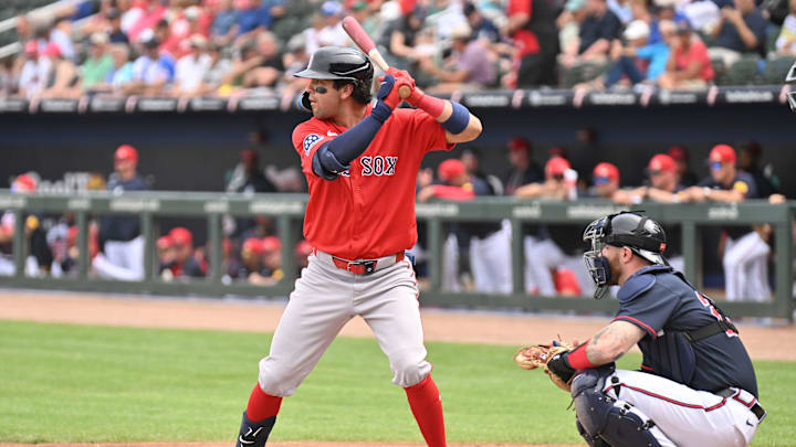 Feb 27, 2026; North Port, Florida, USA; Boston Red Sox second baseman Marcelo Mayer (11) bats in the second inning against the Atlanta Braves during spring training at CoolToday Park. Mandatory Credit: Jonathan Dyer-Imagn Images Feb 27, 2026; North Port, Florida, USA; Boston Red Sox second baseman Marcelo Mayer (11) bats in the second inning against the Atlanta Braves during spring training at CoolToday Park. Mandatory Credit: Jonathan Dyer-Imagn Images