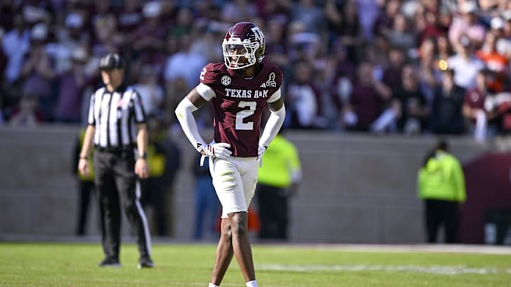 Dec 20, 2025; College Station, TX, USA; Texas A&M Aggies cornerback Dezz Ricks (2) looks on during the game between the Aggies and the Hurricanes at Kyle Field. Mandatory Credit: Jerome Miron-Imagn Images