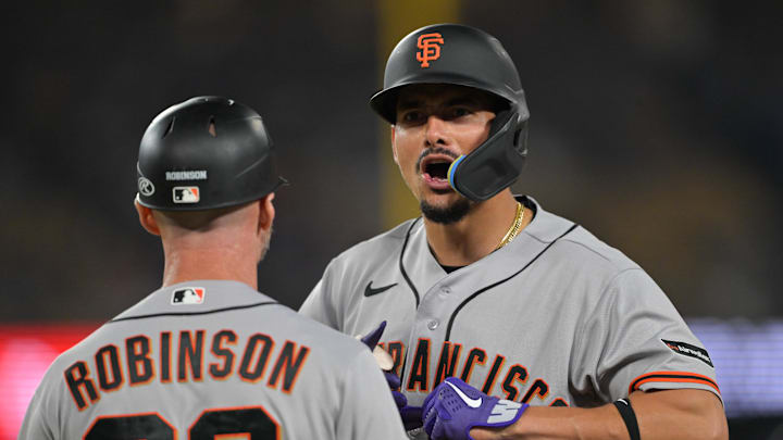 May 11, 2026; Los Angeles, California, USA; San Francisco Giants shortstop Willy Adames (2) reacts after hitting a RBI single in the seventh inning against the Los Angeles Dodgers at Dodger Stadium. Mandatory Credit: Jayne Kamin-Oncea-Imagn Images May 11, 2026; Los Angeles, California, USA; San Francisco Giants shortstop Willy Adames (2) reacts after hitting a RBI single in the seventh inning against the Los Angeles Dodgers at Dodger Stadium. Mandatory Credit: Jayne Kamin-Oncea-Imagn Images