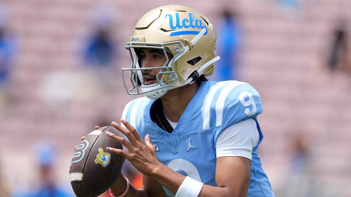 May 2, 2026; Pasadena, CA, USA; UCLA Bruins quarterback Nico Iamaleava (9) throws the ball during the spring game at Rose Bowl. Mandatory Credit: Kirby Lee-Imagn Images May 2, 2026; Pasadena, CA, USA; UCLA Bruins quarterback Nico Iamaleava (9) throws the ball during the spring game at Rose Bowl. Mandatory Credit: Kirby Lee-Imagn Images
