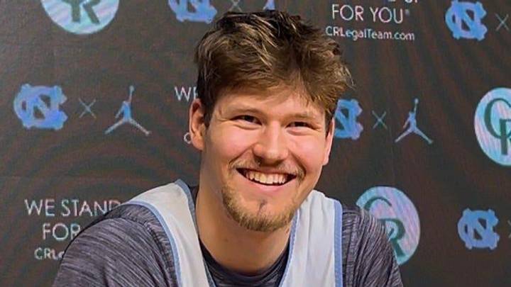 UNC center Henri Veesaar during a press conference on Thursday, March 5, 2026, in the Smith Center media room.