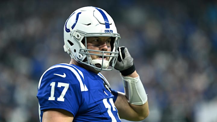 Dec 28, 2025; Indianapolis, Indiana, USA; Indianapolis Colts quarterback Philip Rivers (17) reacts after a play during the first half against the Jacksonville Jaguars Dec 28, 2025; Indianapolis, Indiana, USA; Indianapolis Colts quarterback Philip Rivers (17) reacts after a play during the first half against the Jacksonville Jaguars