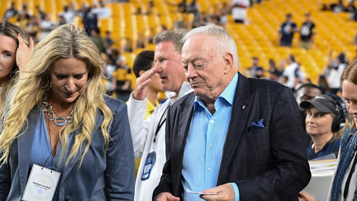 Oct 6, 2024; Pittsburgh, Pennsylvania, USA; Dallas Cowboys owner Jerry Jones before a game between the Pittsburgh Steelers and Dallas Cowboys at Acrisure Stadium. Mandatory Credit: Barry Reeger-Imagn Images





