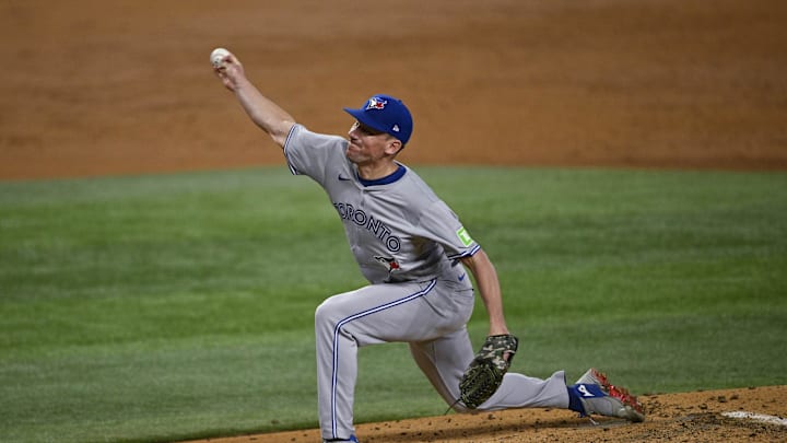 Toronto Blue Jays starting pitcher Chris Bassitt (40) pitches against the Texas Rangers during the first inning at Globe Life Field on Sept 17. Toronto Blue Jays starting pitcher Chris Bassitt (40) pitches against the Texas Rangers during the first inning at Globe Life Field on Sept 17.