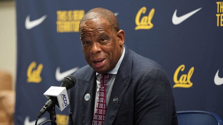 Jan 17, 2026; Berkeley, California, USA; North Carolina Tar Heels head coach Hubert Davis talks to media members after the game against the California Golden Bears at Haas Pavilion. Mandatory Credit: Darren Yamashita-Imagn Images