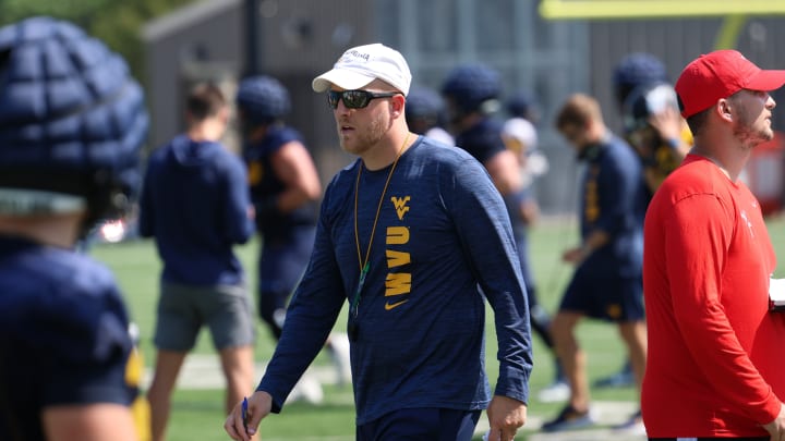 West Virginia University tight ends coach Blaine Stewart West Virginia University tight ends coach Blaine Stewart