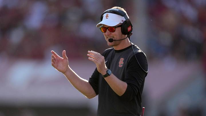 Aug 30, 2025; Los Angeles, California, USA; Southern California Trojans head coach Lincoln Riley watches from the sidelines against the Missouri State Bears in the first half at United Airlines Field at Los Angeles Memorial Coliseum. Mandatory Credit: Kirby Lee-Imagn Images Aug 30, 2025; Los Angeles, California, USA; Southern California Trojans head coach Lincoln Riley watches from the sidelines against the Missouri State Bears in the first half at United Airlines Field at Los Angeles Memorial Coliseum. Mandatory Credit: Kirby Lee-Imagn Images