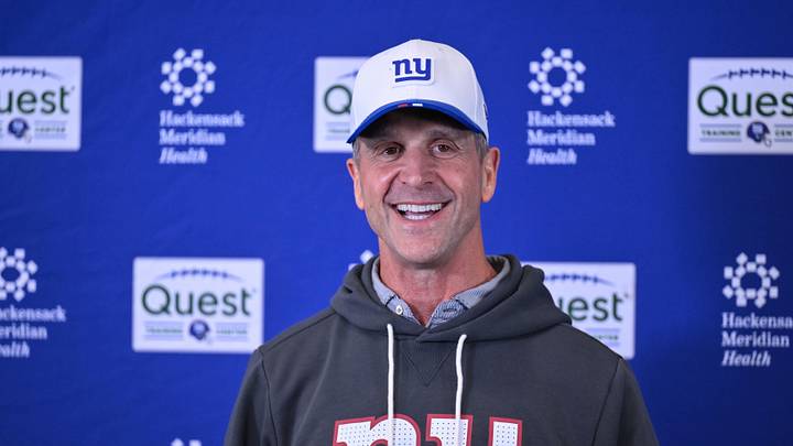May 21, 2026; East Rutherford, NJ, USA; New York Giants head coach John Harbaugh speaks at a press conference during organized team activities at Quest Diagnostics Training Center. May 21, 2026; East Rutherford, NJ, USA; New York Giants head coach John Harbaugh speaks at a press conference during organized team activities at Quest Diagnostics Training Center.