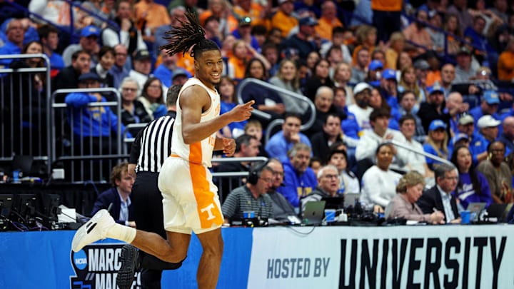 Mar 22, 2025; Lexington, KY, USA; Tennessee Volunteers guard Chaz Lanier (2) reacts after a play during the second half against the UCLA Bruins in the second round of the NCAA Tournament at Rupp Arena. Mandatory Credit: Jordan Prather-Imagn Images Mar 22, 2025; Lexington, KY, USA; Tennessee Volunteers guard Chaz Lanier (2) reacts after a play during the second half against the UCLA Bruins in the second round of the NCAA Tournament at Rupp Arena. Mandatory Credit: Jordan Prather-Imagn Images