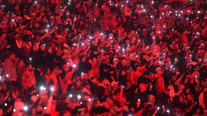 Texas Tech fans flash lights before the fourth quarter against UCF, Saturday, Nov. 18, 2023, at Jones AT&T Stadium. Texas Tech fans flash lights before the fourth quarter against UCF, Saturday, Nov. 18, 2023, at Jones AT&T Stadium.