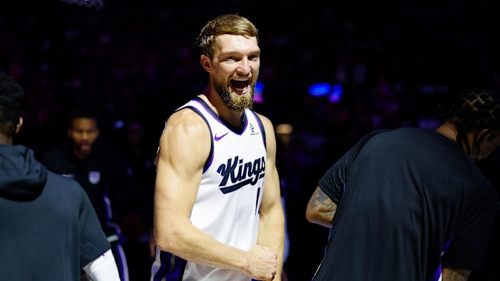 Oct 8, 2025; Sacramento, California, USA; Sacramento Kings forward/center Domantas Sabonis (11) is introduced during player introductions before the game against the Toronto Raptors at Golden 1 Center. Mandatory Credit: Sergio Estrada-Imagn Images Oct 8, 2025; Sacramento, California, USA; Sacramento Kings forward/center Domantas Sabonis (11) is introduced during player introductions before the game against the Toronto Raptors at Golden 1 Center. Mandatory Credit: Sergio Estrada-Imagn Images