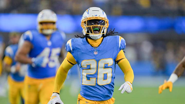 Nov 9, 2025; Inglewood, California, USA; Los Angeles Chargers cornerback Donte Jackson (26) celebrates after an interception against the Pittsburgh Steelers during the fourth quarter of the game at SoFi Stadium. Mandatory Credit: Jayne Kamin-Oncea-Imagn Images Nov 9, 2025; Inglewood, California, USA; Los Angeles Chargers cornerback Donte Jackson (26) celebrates after an interception against the Pittsburgh Steelers during the fourth quarter of the game at SoFi Stadium. Mandatory Credit: Jayne Kamin-Oncea-Imagn Images