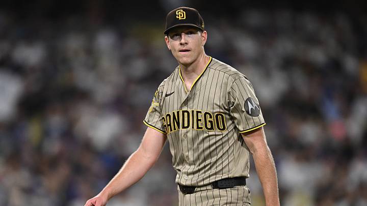 Sep 24, 2026; Los Angeles, California, USA; San Diego Padres pitcher Nick Pivetta (27) walks off the mound against the Los Angeles Dodgers in the second inning at Dodger Stadium. Mandatory Credit: William Liang-Imagn Images Sep 24, 2026; Los Angeles, California, USA; San Diego Padres pitcher Nick Pivetta (27) walks off the mound against the Los Angeles Dodgers in the second inning at Dodger Stadium. Mandatory Credit: William Liang-Imagn Images