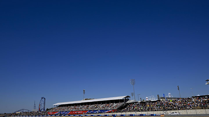 Oct 20, 2024; Austin, Texas, USA; a view of the track and future site of the track amusement park before the start of the 2024 Formula One US Grand Prix at Circuit of the Americas. Mandatory Credit: Jerome Miron-Imagn Images