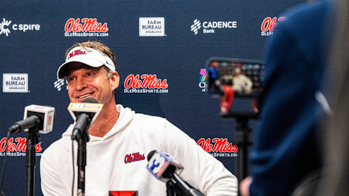 Ole Miss head coach Lane Kiffin answers questions from the press after a college football game between Mississippi State and Ole Miss at Davis Wade Stadium in Starkville, Miss., on Friday, Nov. 28, 2025. Ole Miss defeated Mississippi State 38-19 in the Egg Bowl. Ole Miss head coach Lane Kiffin answers questions from the press after a college football game between Mississippi State and Ole Miss at Davis Wade Stadium in Starkville, Miss., on Friday, Nov. 28, 2025. Ole Miss defeated Mississippi State 38-19 in the Egg Bowl.