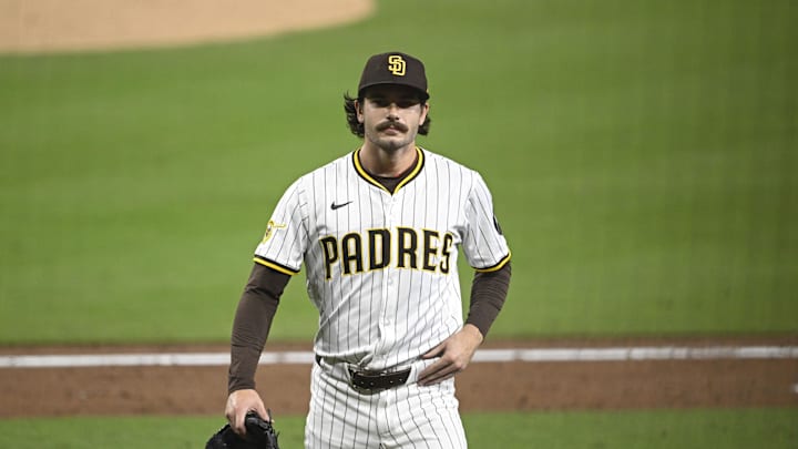 Jun 10, 2025; San Diego, California, USA; San Diego Padres starting pitcher Dylan Cease (84) comes off the field after pitching during the sixth inning against the against the Los Angeles Dodgers at Petco Park. Mandatory Credit: Denis Poroy-Imagn Images Jun 10, 2025; San Diego, California, USA; San Diego Padres starting pitcher Dylan Cease (84) comes off the field after pitching during the sixth inning against the against the Los Angeles Dodgers at Petco Park. Mandatory Credit: Denis Poroy-Imagn Images