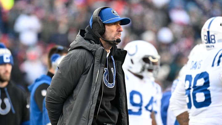 Indianapolis Colts head coach Shane Steichen looks on during the first half against the New England Patriots at Gillette Stadium.