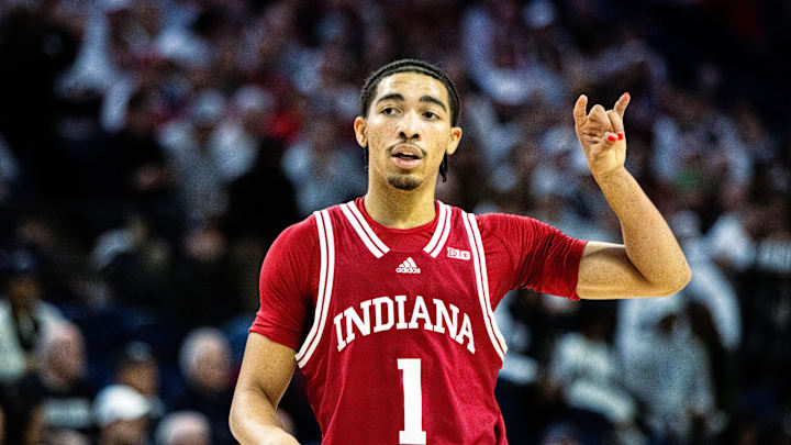 Indiana's Myles Rice (1) tries set up a plays for his teams against Penn State Nittany Lions - January 5, 2025