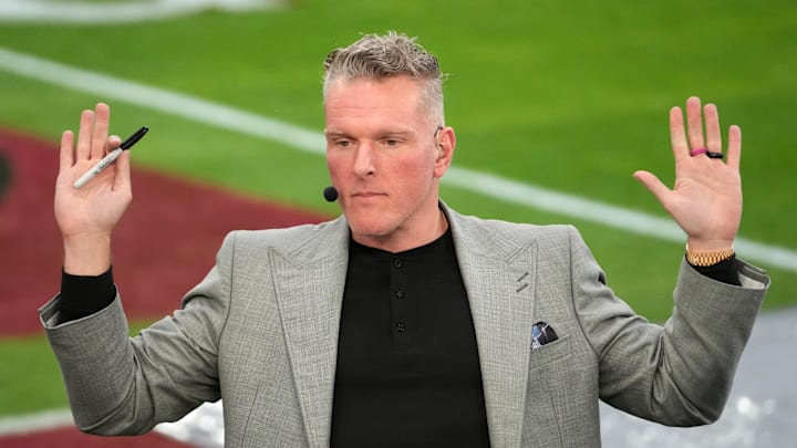 Jan 1, 2026; Pasadena, CA, USA; Pat McAfee on the ESPN Gameday set at the 2025 Rose Bowl and quarterfinal game of the College Football Playoff at Rose Bowl Stadium. Mandatory Credit: Kirby Lee-Imagn Images