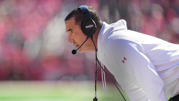 Oct 3, 2026; Madison, Wisconsin, USA;  Wisconsin Badgers head coach Luke Fickell looks on during the third quarter against the Michigan State Spartans at Camp Randall Stadium. Mandatory Credit: Jeff Hanisch-Imagn Images