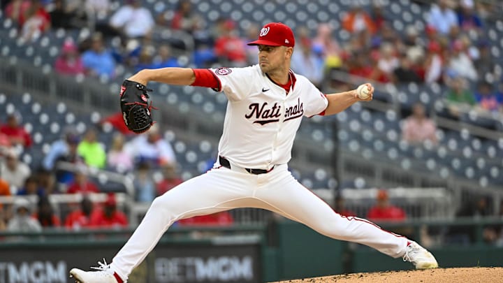 New Texas Rangers starting pitcher MacKenzie Gore throws.