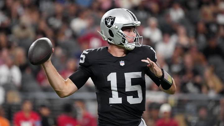 Aug 13, 2026; Paradise, Nevada, USA; Las Vegas Raiders quarterback Fernando Mendoza (15) throws the ball Arizona Cardinals in the second half at Allegiant Stadium. Mandatory Credit: Kirby Lee-Imagn Images Aug 13, 2026; Paradise, Nevada, USA; Las Vegas Raiders quarterback Fernando Mendoza (15) throws the ball Arizona Cardinals in the second half at Allegiant Stadium. Mandatory Credit: Kirby Lee-Imagn Images