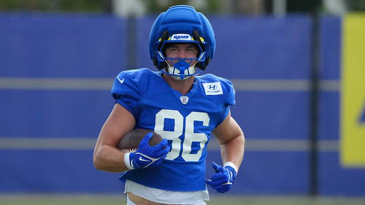 Aug 11, 2026; Woodland Hills, CA, USA; Los Angeles Rams tight end Max Klare (86) carries the ball against the Dallas Cowboys during a joint practice at the Rams Practice Facility. Mandatory Credit: Kirby Lee-Imagn Images Aug 11, 2026; Woodland Hills, CA, USA; Los Angeles Rams tight end Max Klare (86) carries the ball against the Dallas Cowboys during a joint practice at the Rams Practice Facility. Mandatory Credit: Kirby Lee-Imagn Images