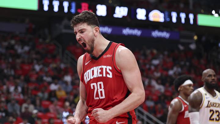 Apr 26, 2026; Houston, Texas, USA; Houston Rockets center Alperen Sengun (28) reacts after a play during the second quarter against the Los Angeles Lakers during game four of the first round of the 2026 NBA Playoffs at Toyota Center. Mandatory Credit: Troy Taormina-Imagn Images Apr 26, 2026; Houston, Texas, USA; Houston Rockets center Alperen Sengun (28) reacts after a play during the second quarter against the Los Angeles Lakers during game four of the first round of the 2026 NBA Playoffs at Toyota Center. Mandatory Credit: Troy Taormina-Imagn Images