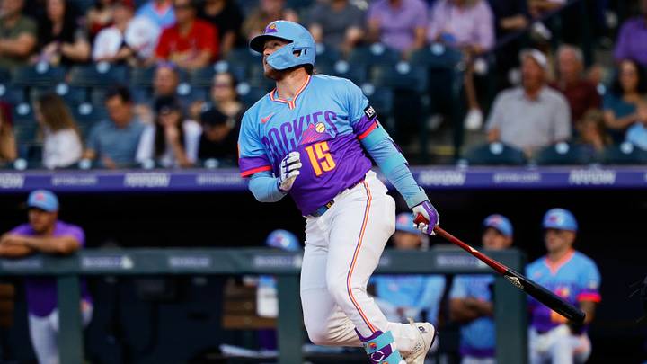 Sep 4, 2026; Denver, Colorado, USA; Colorado Rockies catcher Hunter Goodman (15) sacrifice fly RBI in the first inning against the St. Louis Cardinals at Coors Field. Mandatory Credit: Isaiah J. Downing-Imagn Images Sep 4, 2026; Denver, Colorado, USA; Colorado Rockies catcher Hunter Goodman (15) sacrifice fly RBI in the first inning against the St. Louis Cardinals at Coors Field. Mandatory Credit: Isaiah J. Downing-Imagn Images