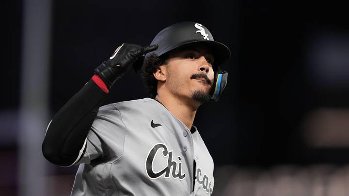 Jun 1, 2026; Minneapolis, Minnesota, USA; Chicago White Sox third baseman Miguel Vargas (20) reacts to hitting a two run home run during the ninth inning against the Minnesota Twins at Target Field. Mandatory Credit: Jordan Johnson-Imagn Images