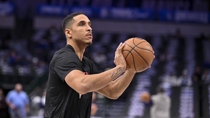 Jan 3, 2024; Dallas, Texas, USA; Portland Trail Blazers guard Malcolm Brogdon (11) warms up before the game between the Dallas Mavericks and the Portland Trail Blazers at the American Airlines Center. Mandatory Credit: Jerome Miron-Imagn Images