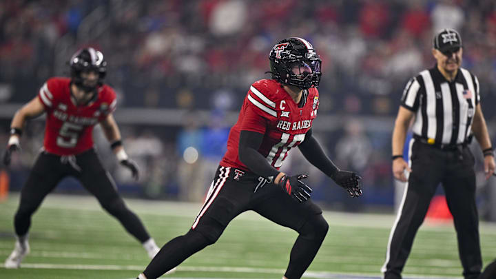 Dec 6, 2025; Arlington, TX, USA; Texas Tech Red Raiders linebacker Jacob Rodriguez (10) rushes the line during the game between the Red Raiders and the Cougars at AT&T Stadium. Mandatory Credit: Jerome Miron-Imagn Images Dec 6, 2025; Arlington, TX, USA; Texas Tech Red Raiders linebacker Jacob Rodriguez (10) rushes the line during the game between the Red Raiders and the Cougars at AT&T Stadium. Mandatory Credit: Jerome Miron-Imagn Images