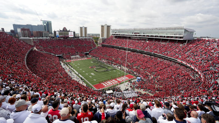Oct 21, 2023; Columbus, Ohio, USA; Fans fill Ohio Stadium prior to the Penn State football game Saturday, Oct. 21, 2023.