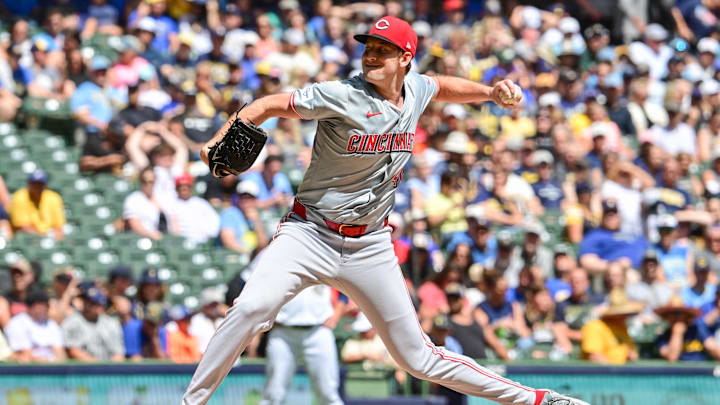 Aug 11, 2024; Milwaukee, Wisconsin, USA; Cincinnati Reds starting pitcher Nick Lodolo (40) pitches against the Milwaukee Brewers in the first inning at American Family Field. Mandatory Credit: Benny Sieu-Imagn Images Aug 11, 2024; Milwaukee, Wisconsin, USA; Cincinnati Reds starting pitcher Nick Lodolo (40) pitches against the Milwaukee Brewers in the first inning at American Family Field. Mandatory Credit: Benny Sieu-Imagn Images