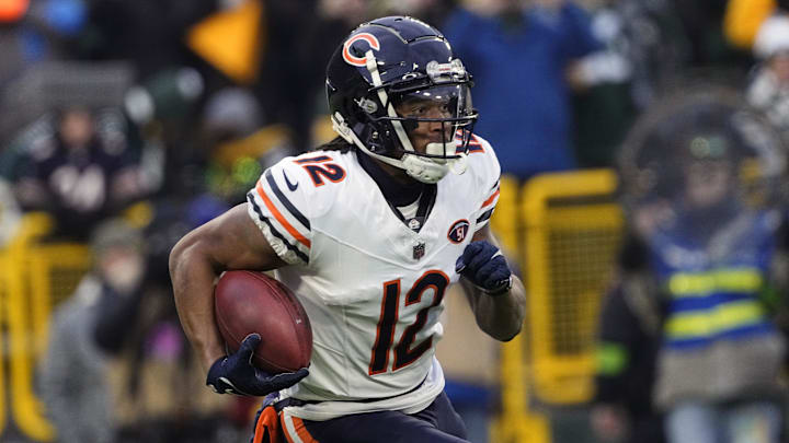 Jan 7, 2024; Green Bay, Wisconsin, USA;  Chicago Bears wide receiver Velus Jones Jr. (12) during the