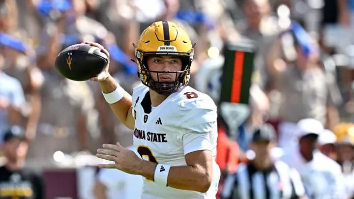 Sep 12, 2026; College Station, Texas, USA; Arizona State Sun Devils quarterback Cutter Boley (8) looks to pass the ball during the first half against the Texas A&M Aggies at Kyle Field. Sep 12, 2026; College Station, Texas, USA; Arizona State Sun Devils quarterback Cutter Boley (8) looks to pass the ball during the first half against the Texas A&M Aggies at Kyle Field.